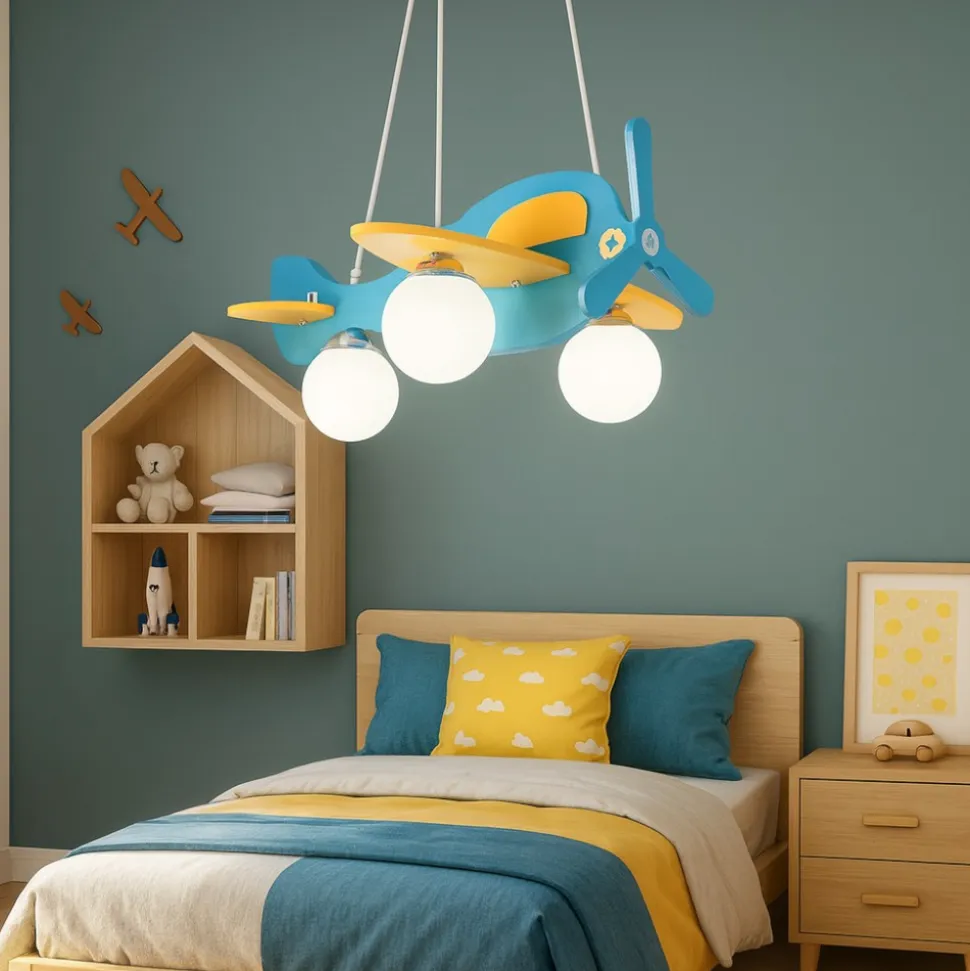 Avion sp3 lampadario per camera da letto aeroplano azzurro ideal lux