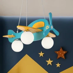 Avion sp3 lampadario per camera da letto aeroplano azzurro ideal lux
