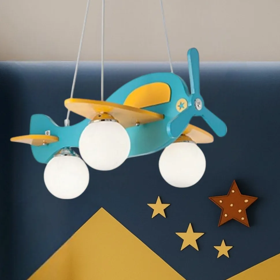 Avion sp3 lampadario per camera da letto aeroplano azzurro ideal lux