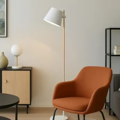 Axel pt1 ideal lux lampada da terra di legno paralume bianco