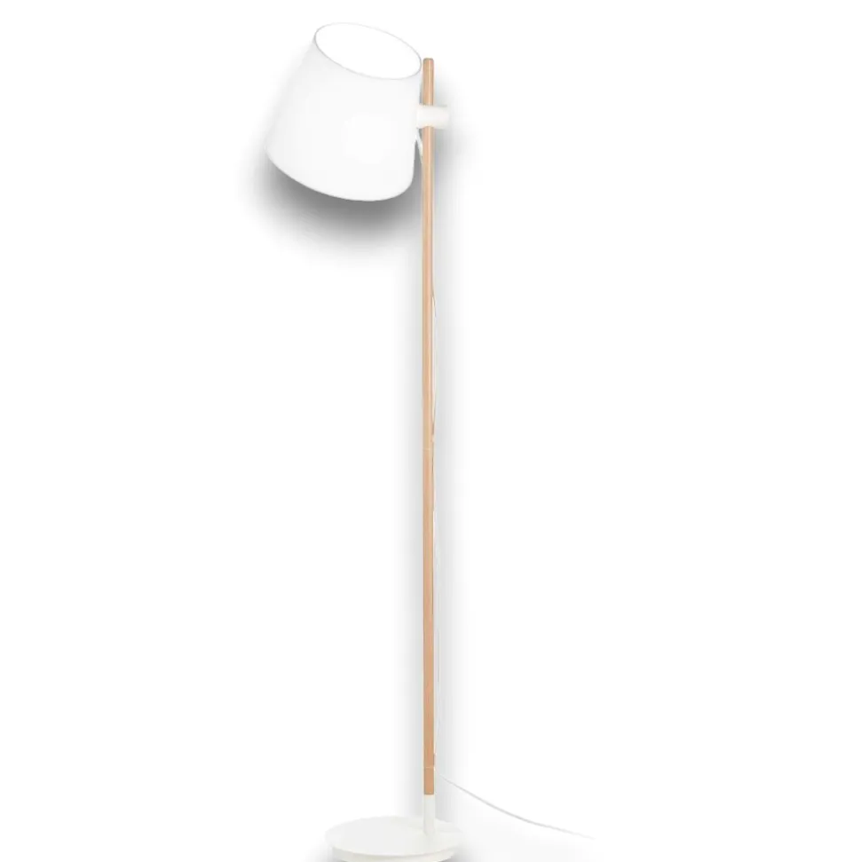 Axel pt1 ideal lux lampada da terra di legno paralume bianco