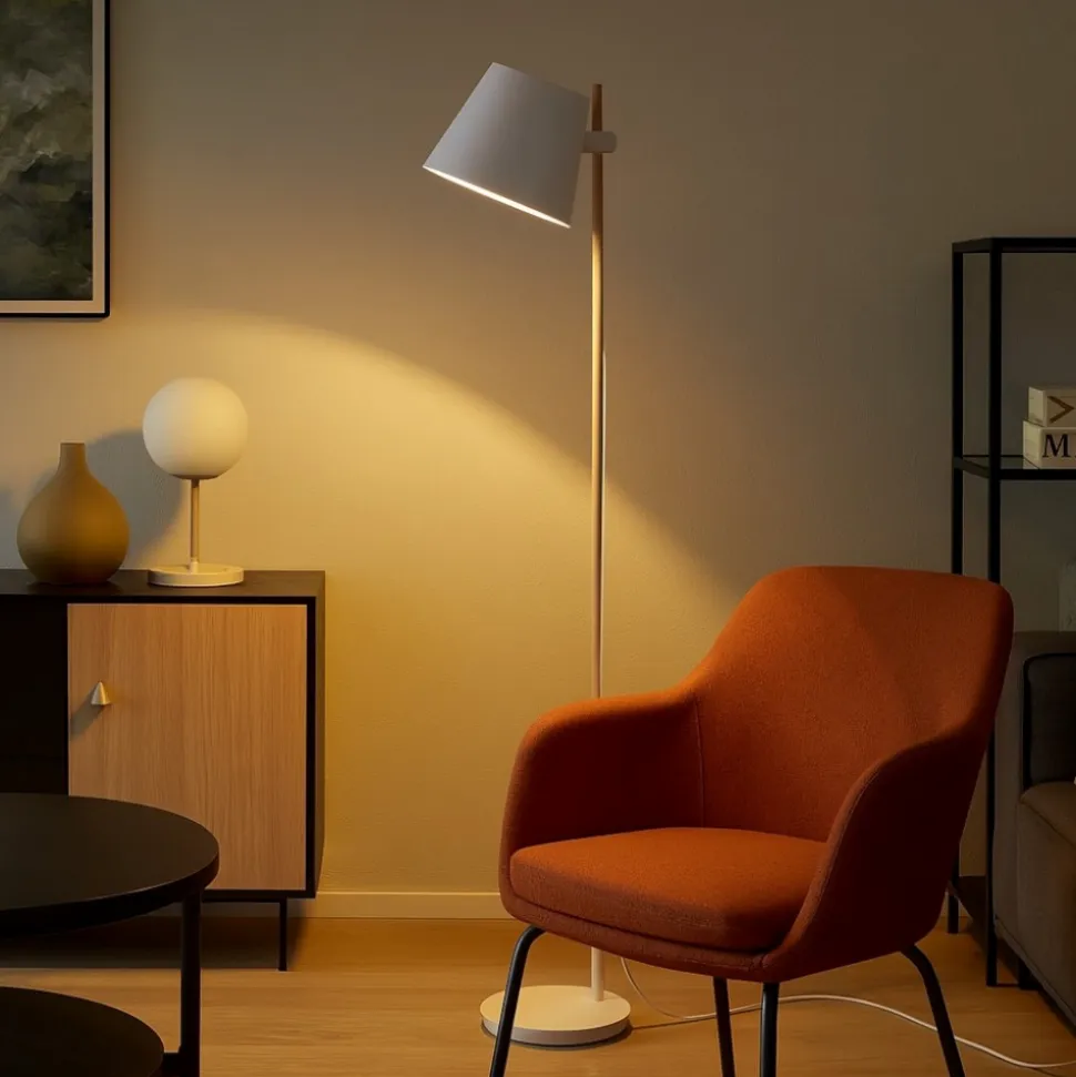 Axel pt1 ideal lux lampada da terra di legno paralume bianco