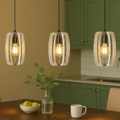 Bajazzara eglo lampadario per cucina 3 luci con portalampada in legno