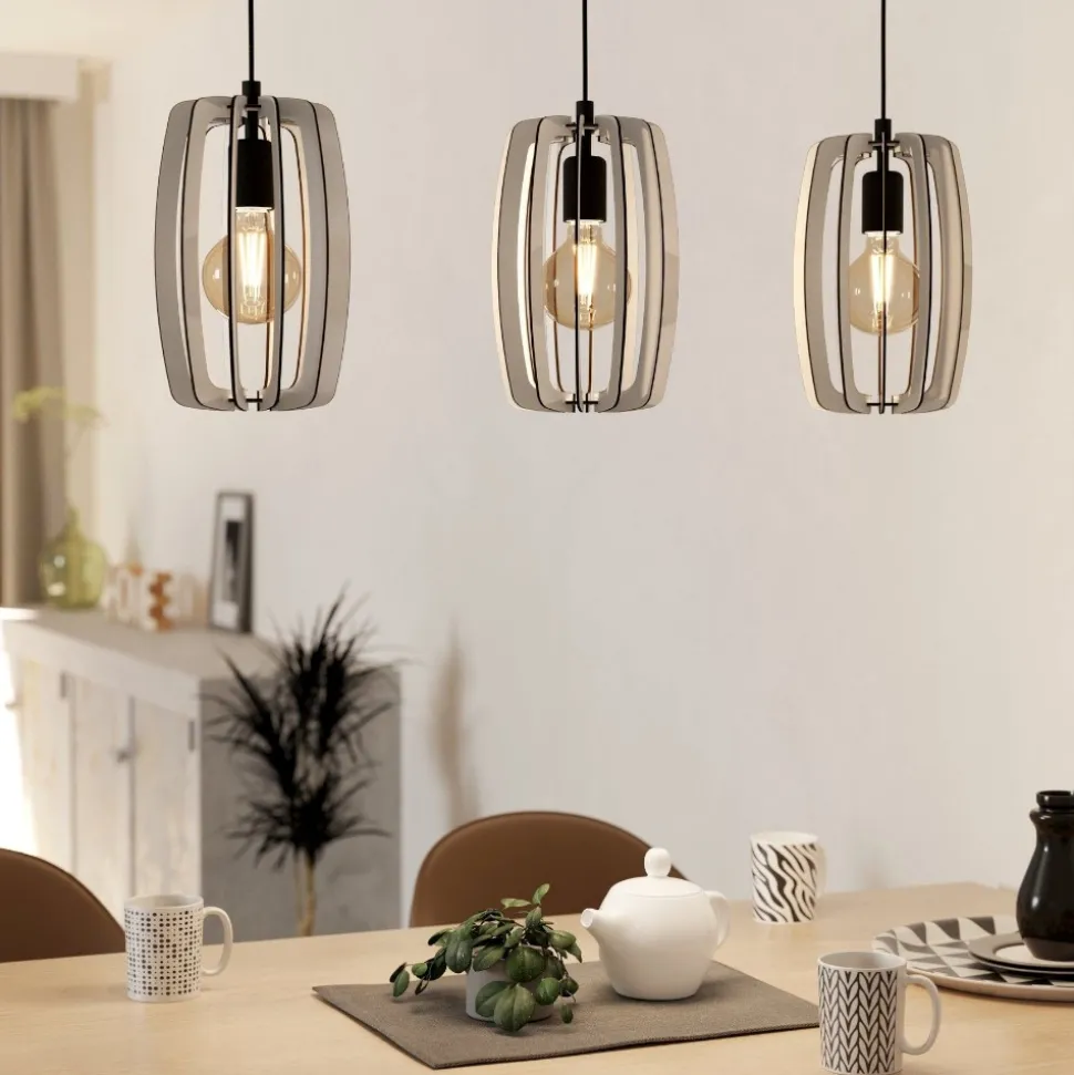 Bajazzara eglo lampadario per cucina 3 luci con portalampada in legno