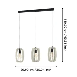 Bajazzara eglo lampadario per cucina 3 luci con portalampada in legno