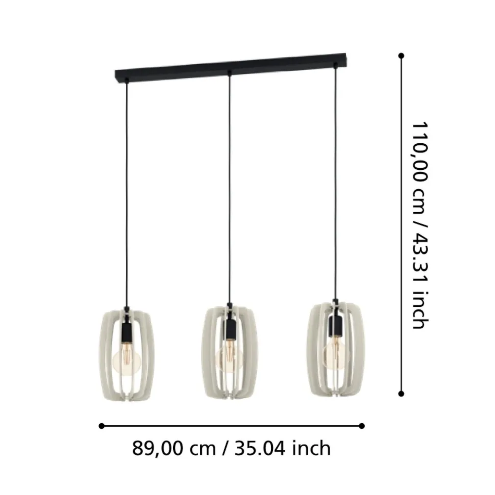 Bajazzara eglo lampadario per cucina 3 luci con portalampada in legno