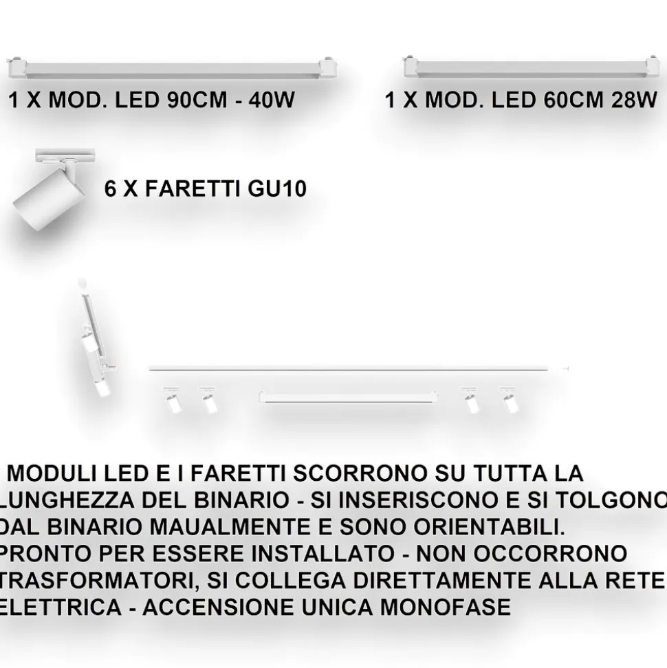 Binario angolare con spot orientabili monofase bianco modulo led 3000k