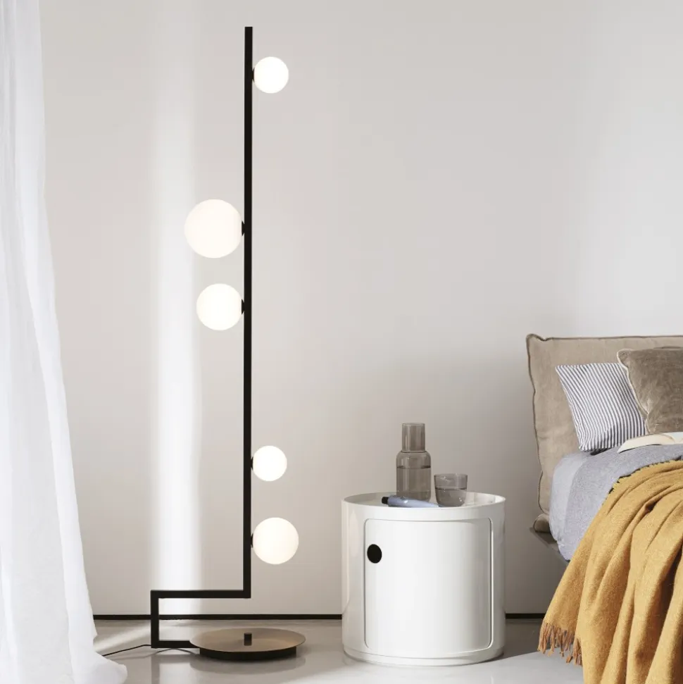 Birds tl1 ideal lux lampada da terra nera oro sfere vetro bianco