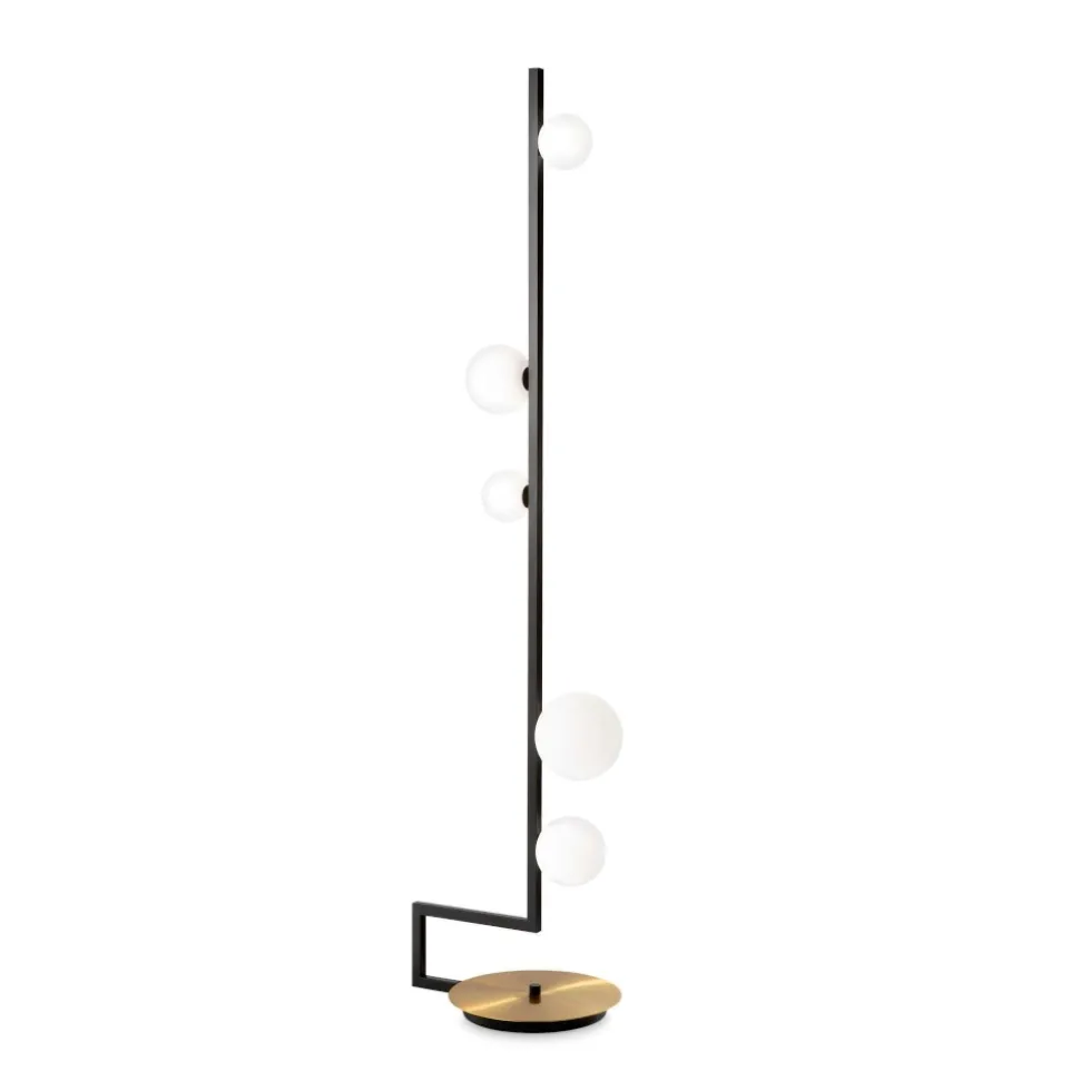 Birds tl1 ideal lux lampada da terra nera oro sfere vetro bianco