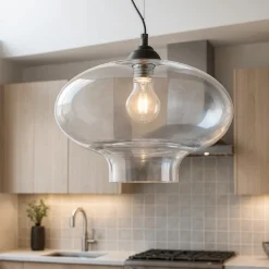 Bistro' sp1 round lampadario da cucina vetro trasparente ideal lux