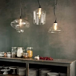 Bistro' sp1 round lampadario da cucina vetro trasparente ideal lux