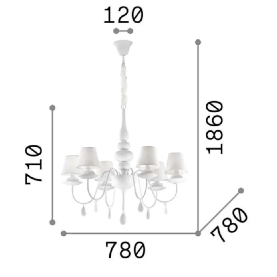 Blanche sp6 ideal lux lampadario chabby chic nero sei luci per camera da letto