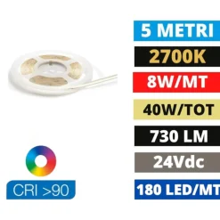 Bobina 5 metri striscia led 24 vdc 8w-mt 2700k cri90 ideal lux
