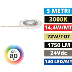 Bobina 5 mt strip led 24v dc smd 14,4w-m 3000k gea luce