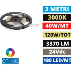 Bobina 3mt strip led alta 40w-mt 3000k cri90 24vdc ideal lux