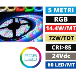 Bobina 5mt strip led rgb 24vdc 14,4w-mt cri85