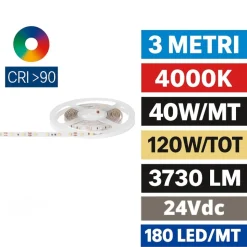Bobina 3mt strip led 40w-mt 4000k cri90 24v ideal lux