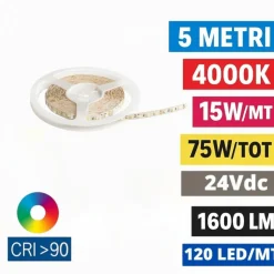 Bobina 5mt strip led 14,4w-mt 4000k 24v dc cri90 ideal lux