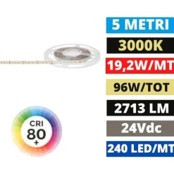 Bobina 5mt strip striscia led smd 2835 24v dc 3000k gea luce