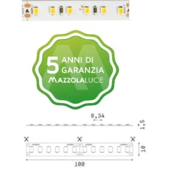 Bobina 5mt striscia led per esterno 14,4w-mt cri90 3000k 24v ip65 ideal lux