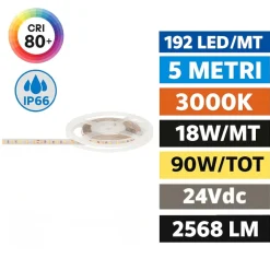 Bobina 5mt striscia led per esterno 18w-mt 3000k 24v dc ip66 gea luce