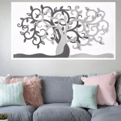 Bongelli preziosi quadro albero della vita 80x43 grigio per soggiorno moderno