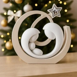 Bongelli prezione statuina presepe natalizio gesso bianco e nocciola stella argentata