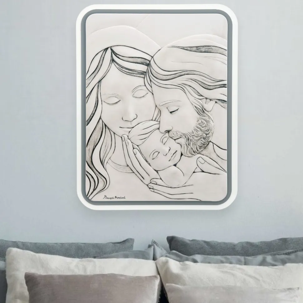 Bongelli preziosi capezzale sacra famiglia grigio 30x38 con contrasto