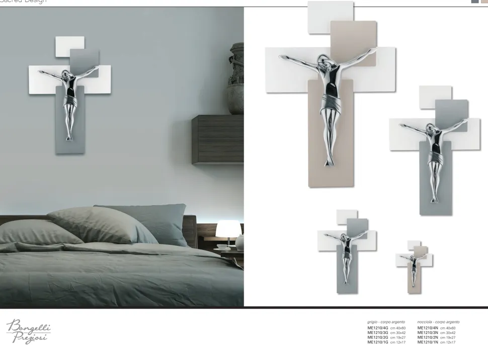 Bongelli preziosi crocifisso da parete 60x40 moderno argentato grigio