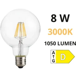 Box 10 lampadine led e27 8w 3000k 1050lm globo trasparente filamento ideal lux