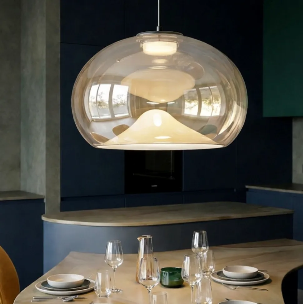 Brena cognac fabas luce lampadario led in vetro per sala da pranzo