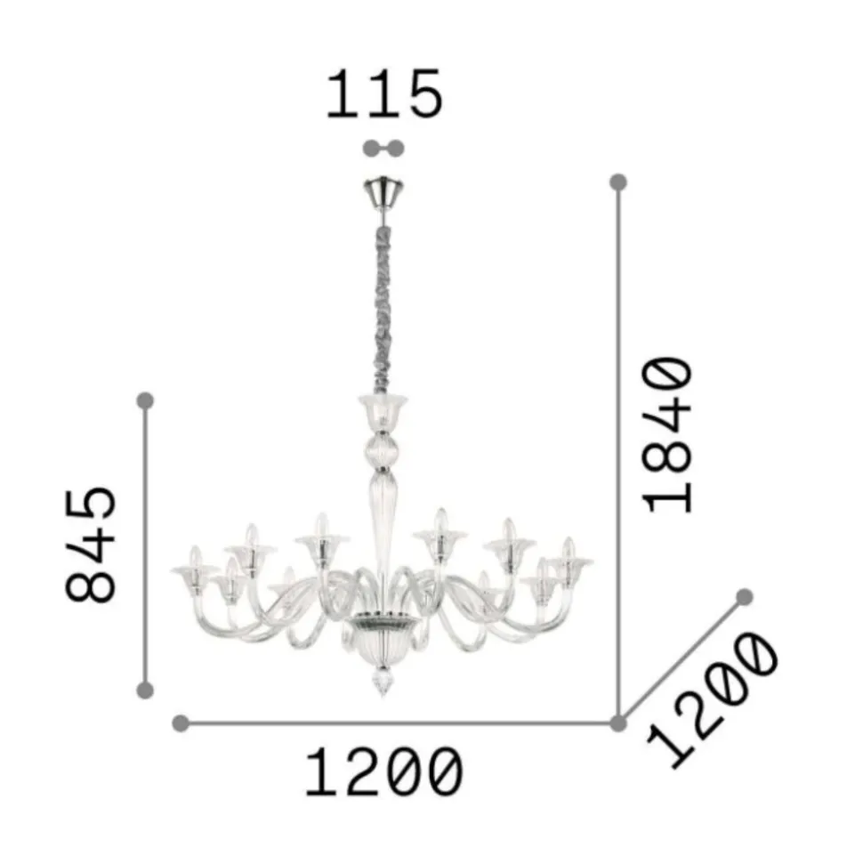 Brigitta sp12 lampadario per salotto cristallo trasparente 12 luci