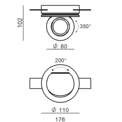 Bubble faretto led 9w 3000k 24v ottica 62 da incasso linea light
