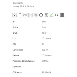 Bubble faretto nero led 9w 3000k 24v ottica 15 da incasso linea light