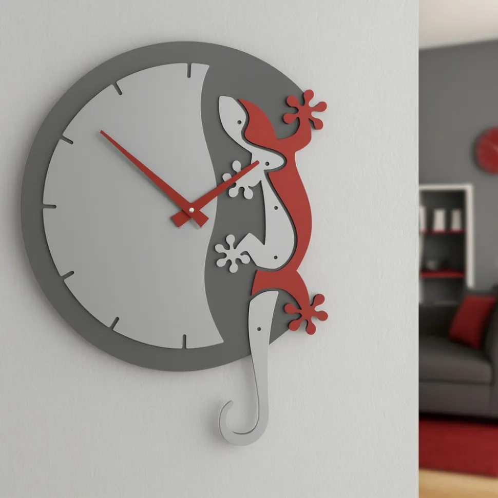 Caorologio moderno da parete legno colore grigio rosso rubino
