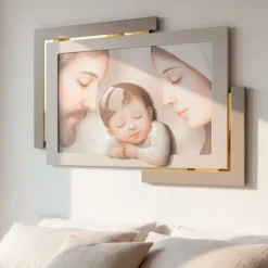 Capezzale capoletto 42x53 cm sacra famiglia tortora oro decoro resina