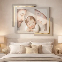 Capezzale capoletto 42x53 cm sacra famiglia tortora oro decoro resina
