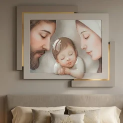 Capezzale capoletto 42x53 cm sacra famiglia tortora oro decoro resina