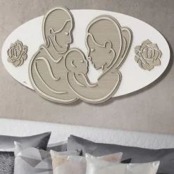 Capezzale sacra famiglia moderna ovale design 120x60 bianco rovere