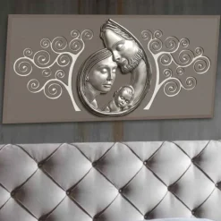 Capezzale sacra famiglia 80x40 argento avorio albero della vita tortora