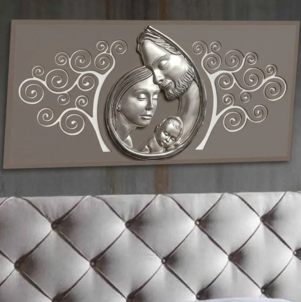 Capezzale sacra famiglia 80x40 argento avorio albero della vita tortora