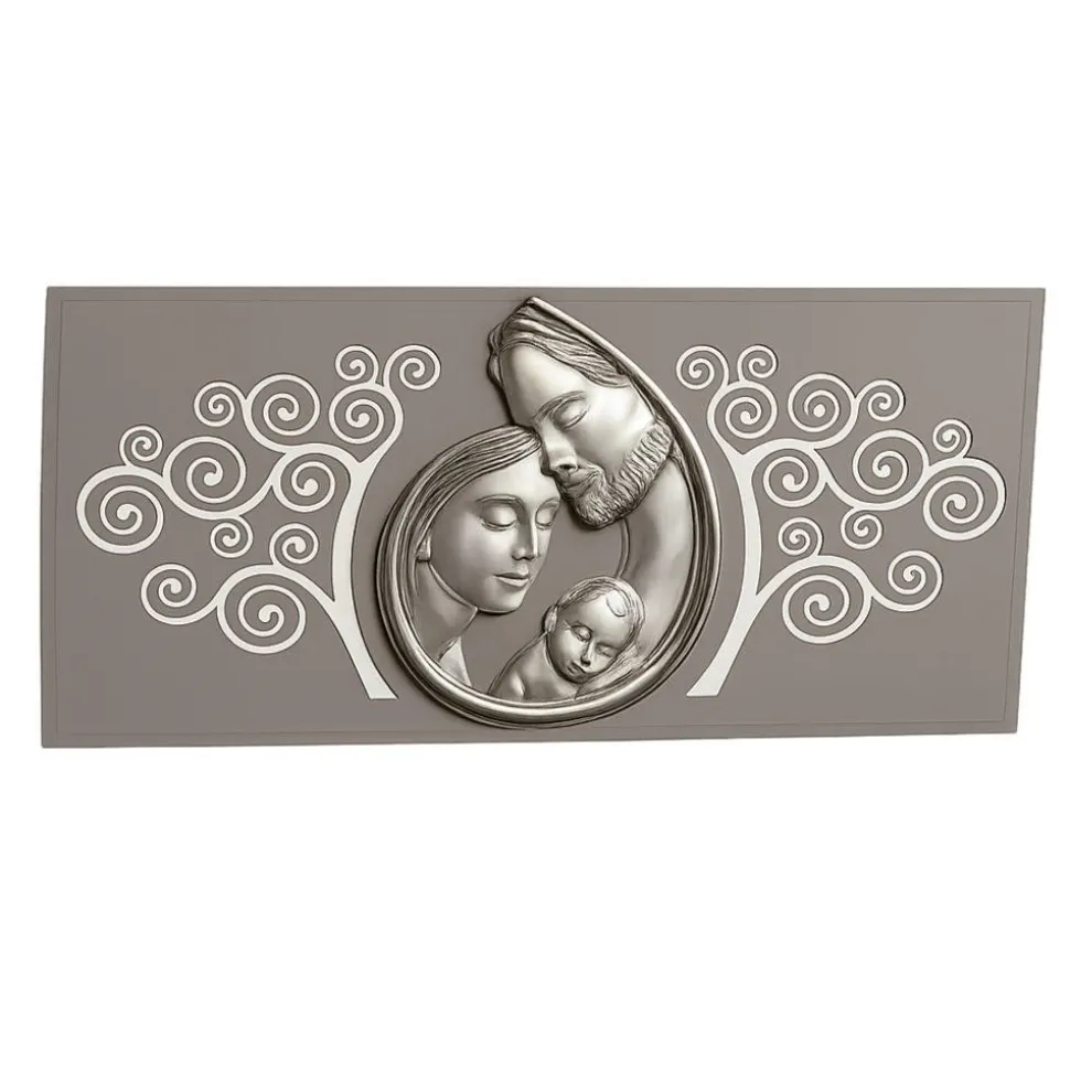 Capezzale sacra famiglia 80x40 argento avorio albero della vita tortora