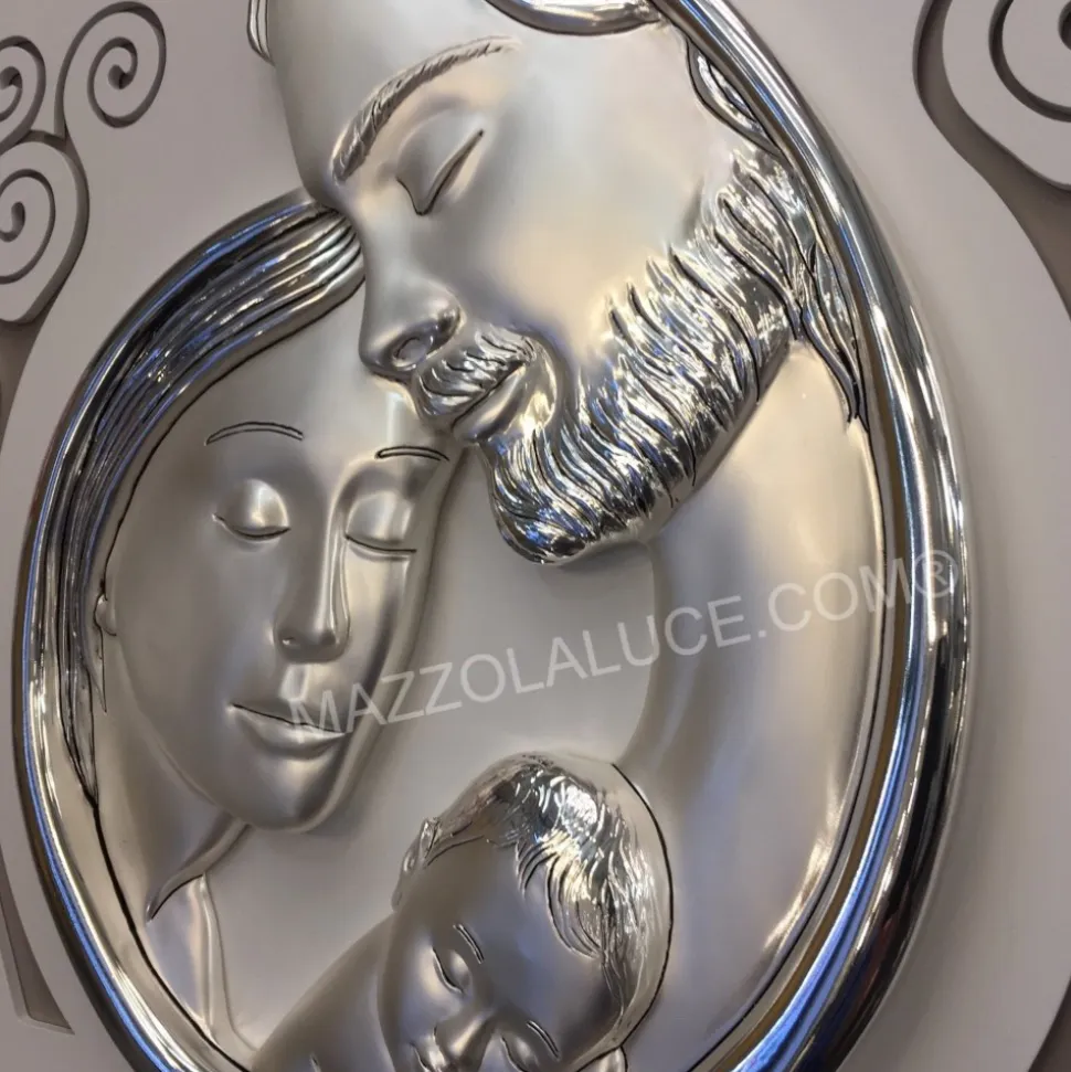 Capezzale sacra famiglia 80x40 argento avorio albero della vita tortora