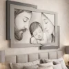 Capezzale sacra famiglia 95x75 cm grigio decoro resina lucido