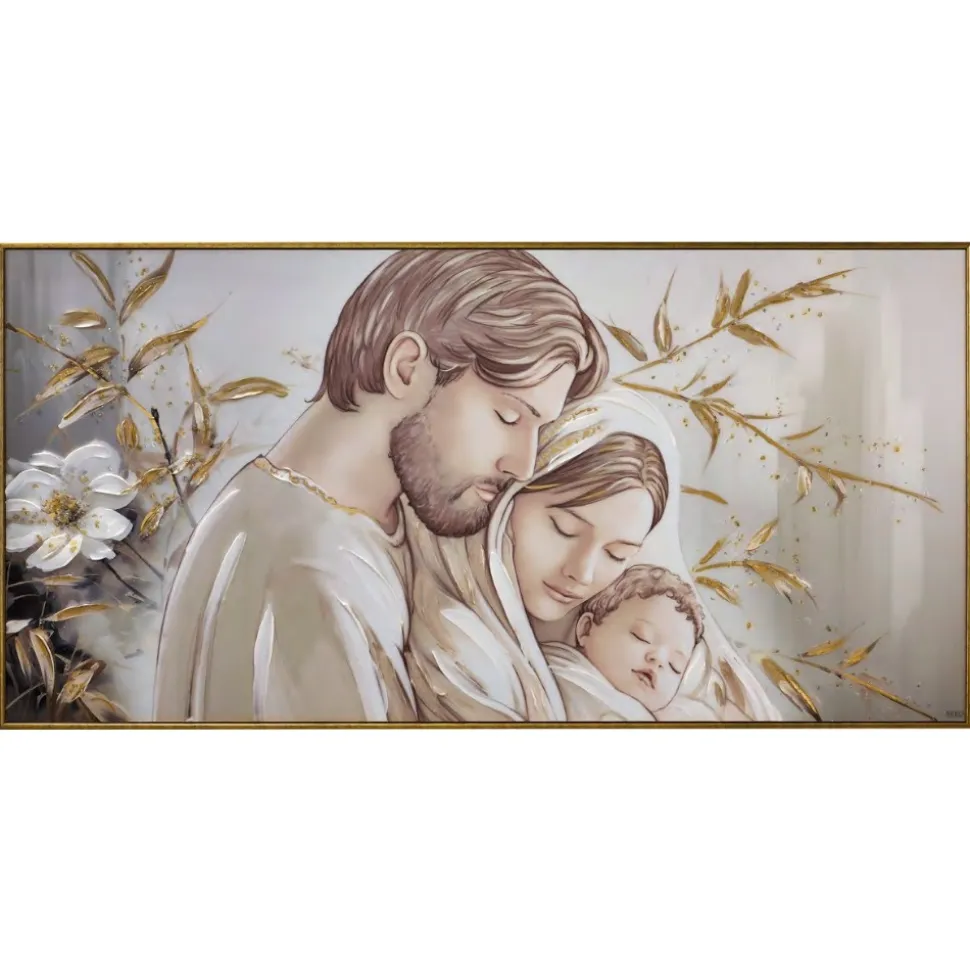 Capezzale sacra famiglia 120x60 decorato resina lucido cornice oro