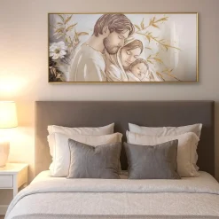 Capezzale sacra famiglia 120x60 decorato resina lucido cornice oro