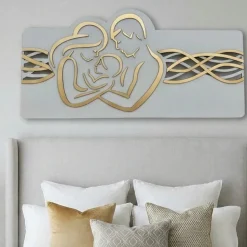 Capezzale sacra famiglia 120x60 moderna bianco foglia oro