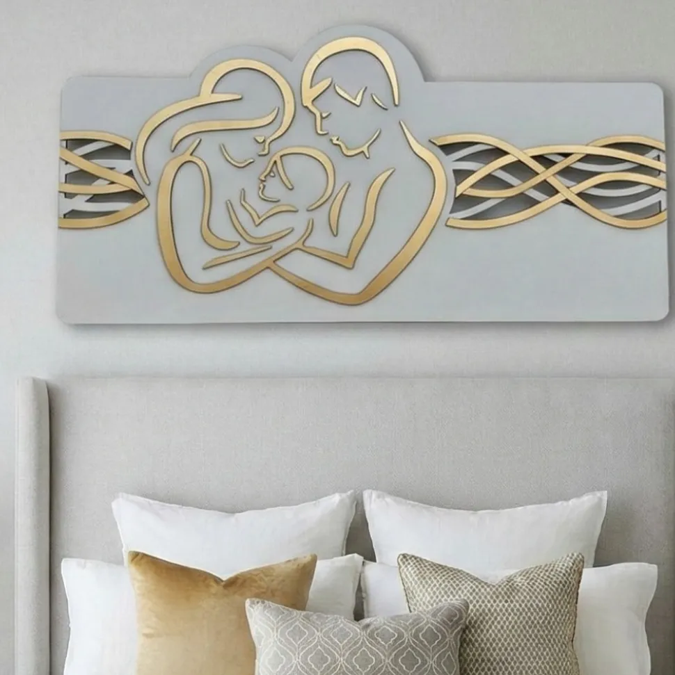 Capezzale sacra famiglia 120x60 moderna bianco foglia oro