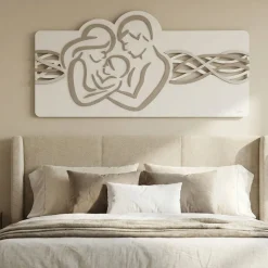 Capezzale 120x60 moderno sacra famiglia bianco grigio tortora