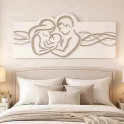 Capezzale 120x60 moderno sacra famiglia bianco grigio tortora
